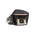 Black faux linen wired ribbon with natural Nativity scene pattern