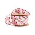 2.5 inch White wired Christmas ribbon with red candy cane pattern
