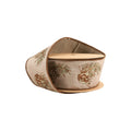 Natural linen wired ribbon with embroidered pinecone and botanical sprig pattern