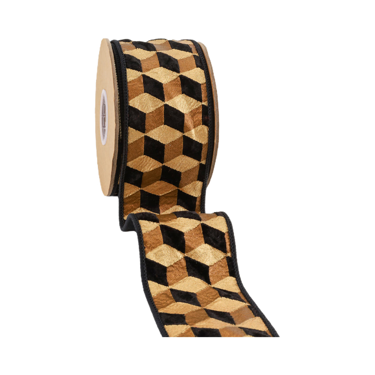 2.5 inch Black velvet wired ribbon with dimensional 3D block foil print by 5 Yards