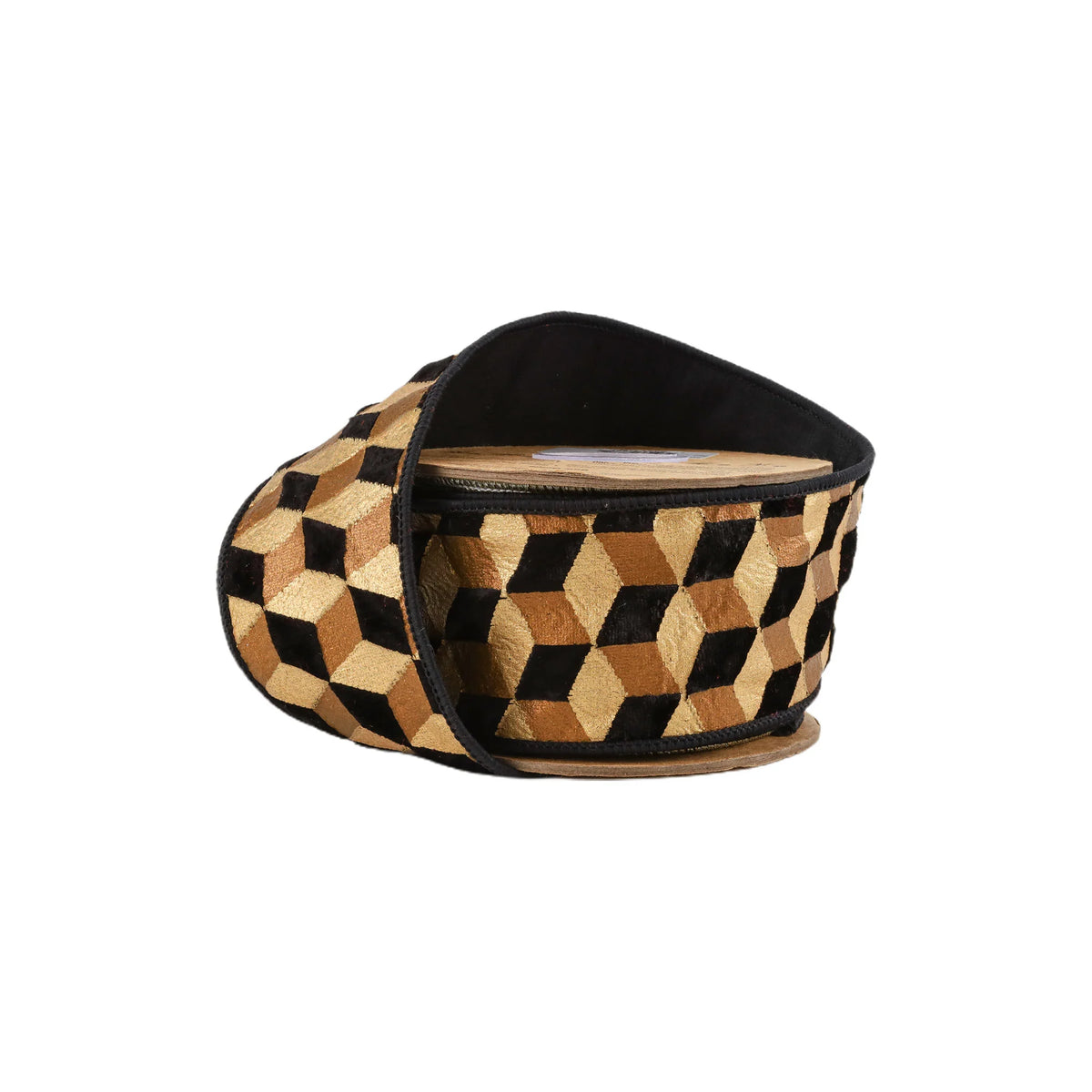 2.5 inch Black velvet wired ribbon with dimensional 3D block foil print by 5 Yards