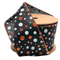 2.5 inch Black orange and white wired ribbon with glitter polka dot pattern