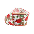 2.5" Christmas wired ribbon with red cardinals, pinecones and evergreen branches on a white background x 10 Yards