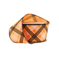 2.5 inch Orange wired ribbon with an angled black and white bias plaid pattern and black wired edges by 10 yards