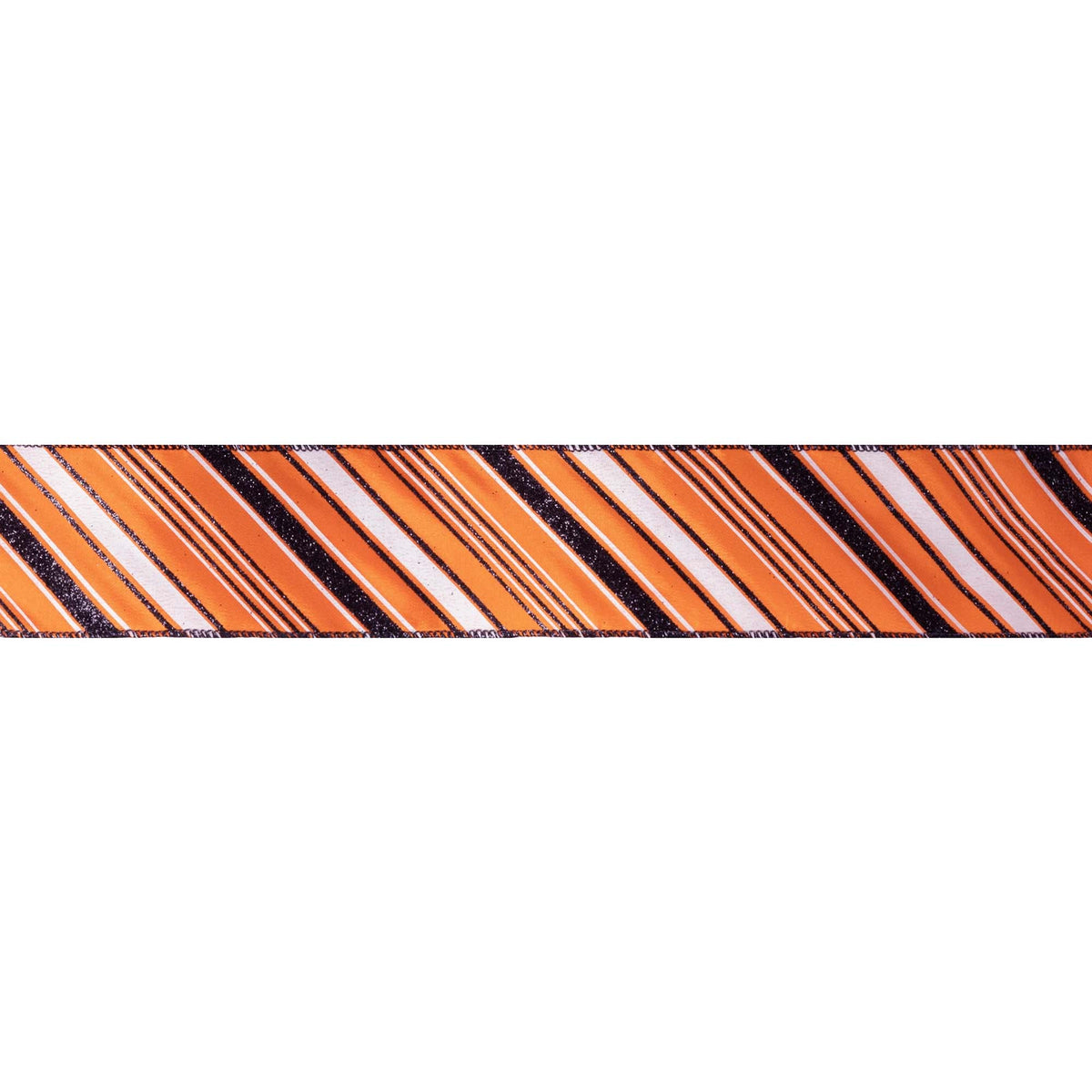 2.5" LA Ribbon Orange Candy Stripe Wired Ribbon - Orange / Black / White x 10 YDS