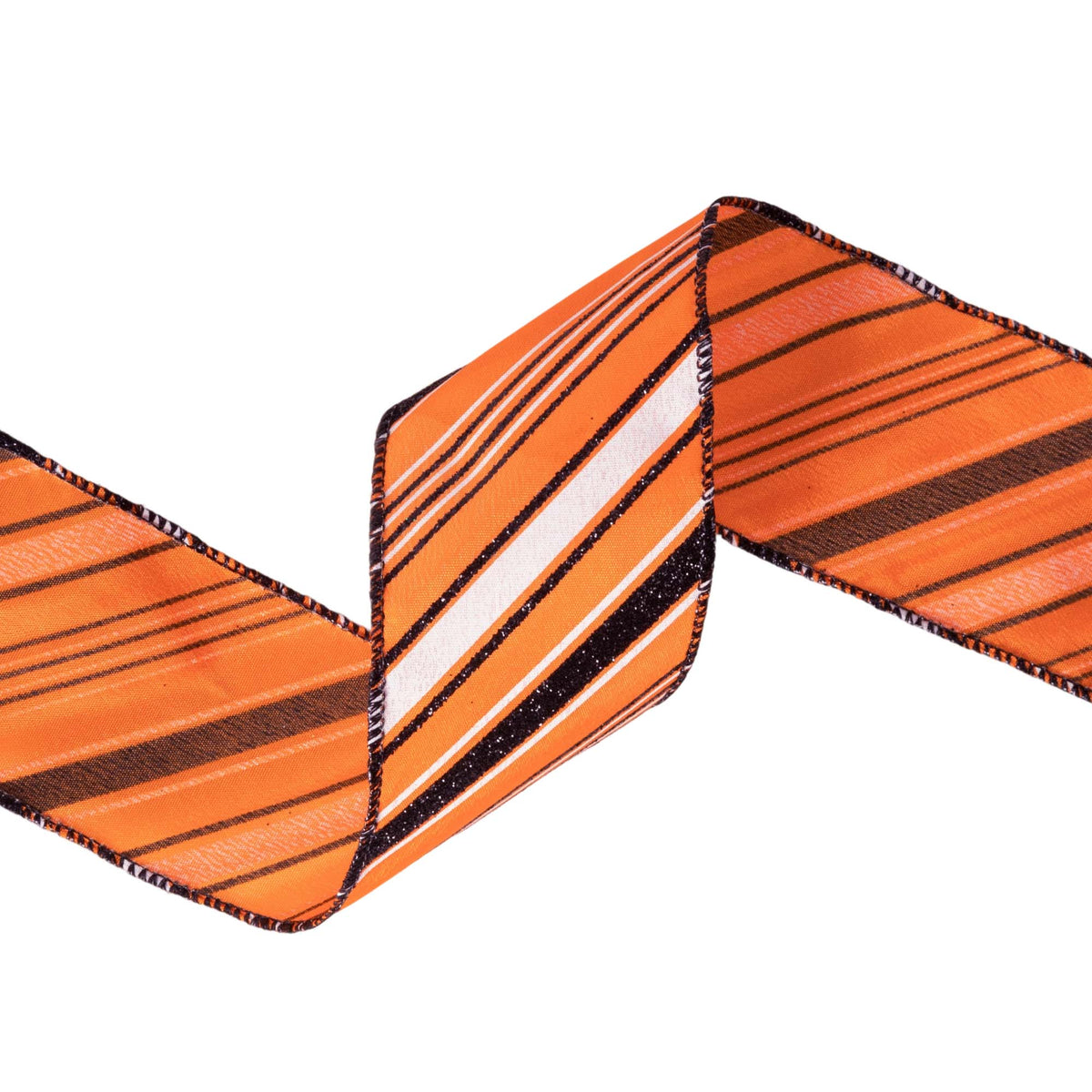 2.5" LA Ribbon Orange Candy Stripe Wired Ribbon - Orange / Black / White x 10 YDS