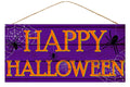 Happy Halloween Hanging Sign - MDF - 12.5" x 6" - Purple / Orange