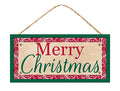 12.5-inch Merry Christmas MDF hanging sign in red green beige and white with decorative border