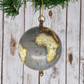 D. Stevens four inch vintage world globe Christmas ornament with grey antique map design and brass-tone details