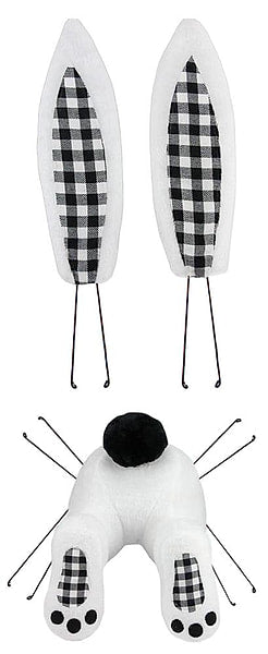 BUNNY WREATH DECOR KIT - 3 PIECE - 25" - BLACK / WHITE