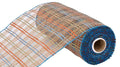 10" Vertical Foil Plaid Mesh - Smoke Blue / Orange / Gold / Sage - 10 YDS