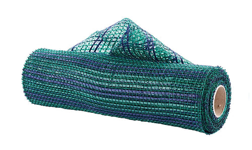 10-inch horizontal wide stripe mesh in hunter green and navy blue on a 10-yard roll