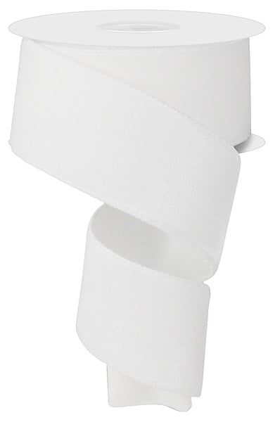 2.5-inch white deluxe velvet wired ribbon with coordinating satin backing on a 10-yard roll