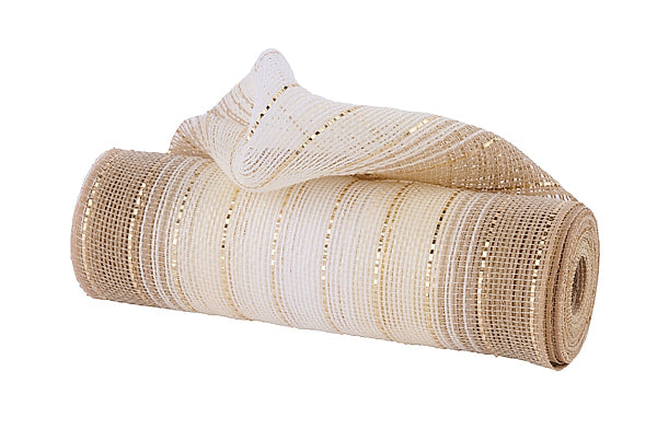 10.25" Faux Jute Ombre Mesh - Cream / Natural / White / Gold - 10 YDS