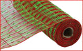 10.25" Folded Laser Foil Check Mesh - Red / Lime Green - 10 YDS