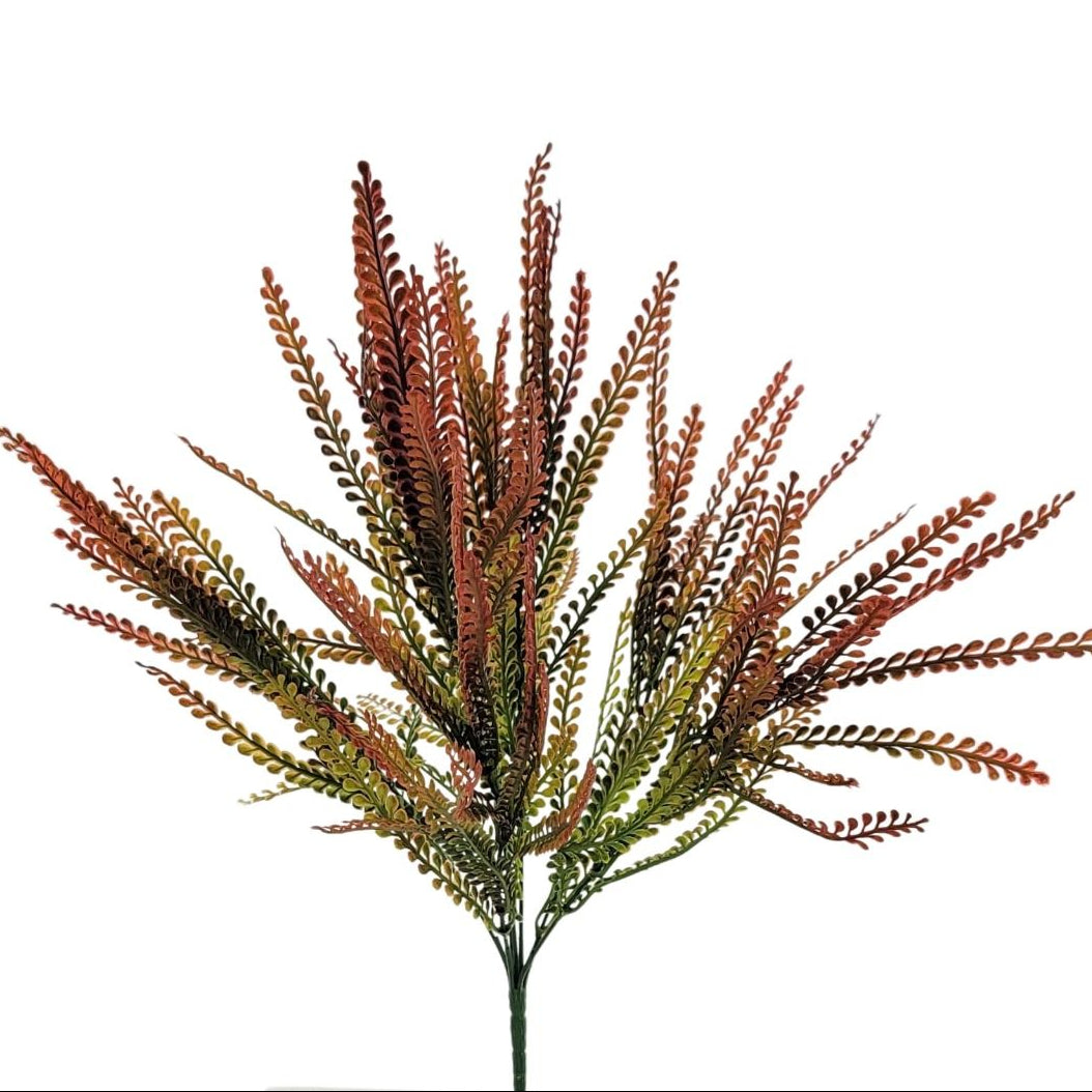 Large brown and green artificial bead grass greenery bush with 49 branching leaves