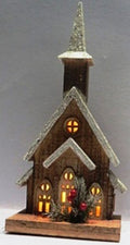 Natural Wood Lighted Wooden Christmas Church with 10 Lights - 16" H