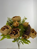 Coffee X13 peony floral bush with full blooms, botanical accents and green foliage
