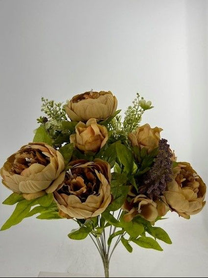 Coffee X13 peony floral bush with full blooms, botanical accents and green foliage