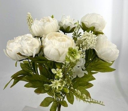 Cream X13 peony floral bush with full blooms, botanical accents and green foliage