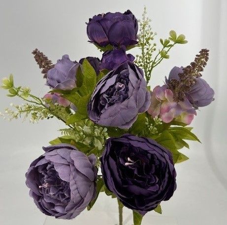 Dusty Lavender X13 peony floral bush with full blooms, botanical accents and green foliage