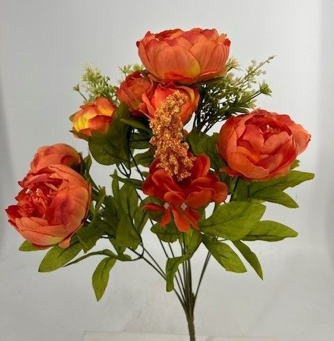 Salmon X13 peony floral bush with full blooms, botanical accents and green foliage
