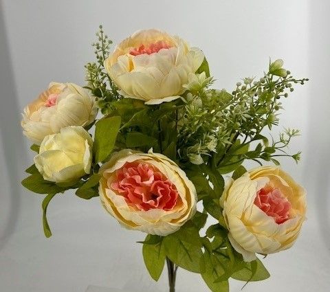 Vanilla Pink X13 peony floral bush with full blooms, botanical accents and green foliage