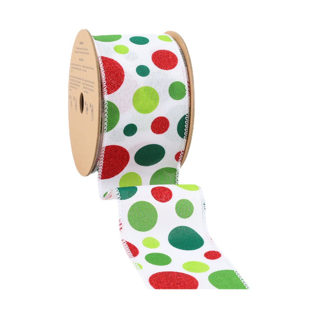 White wired ribbon with irregular black dot pattern