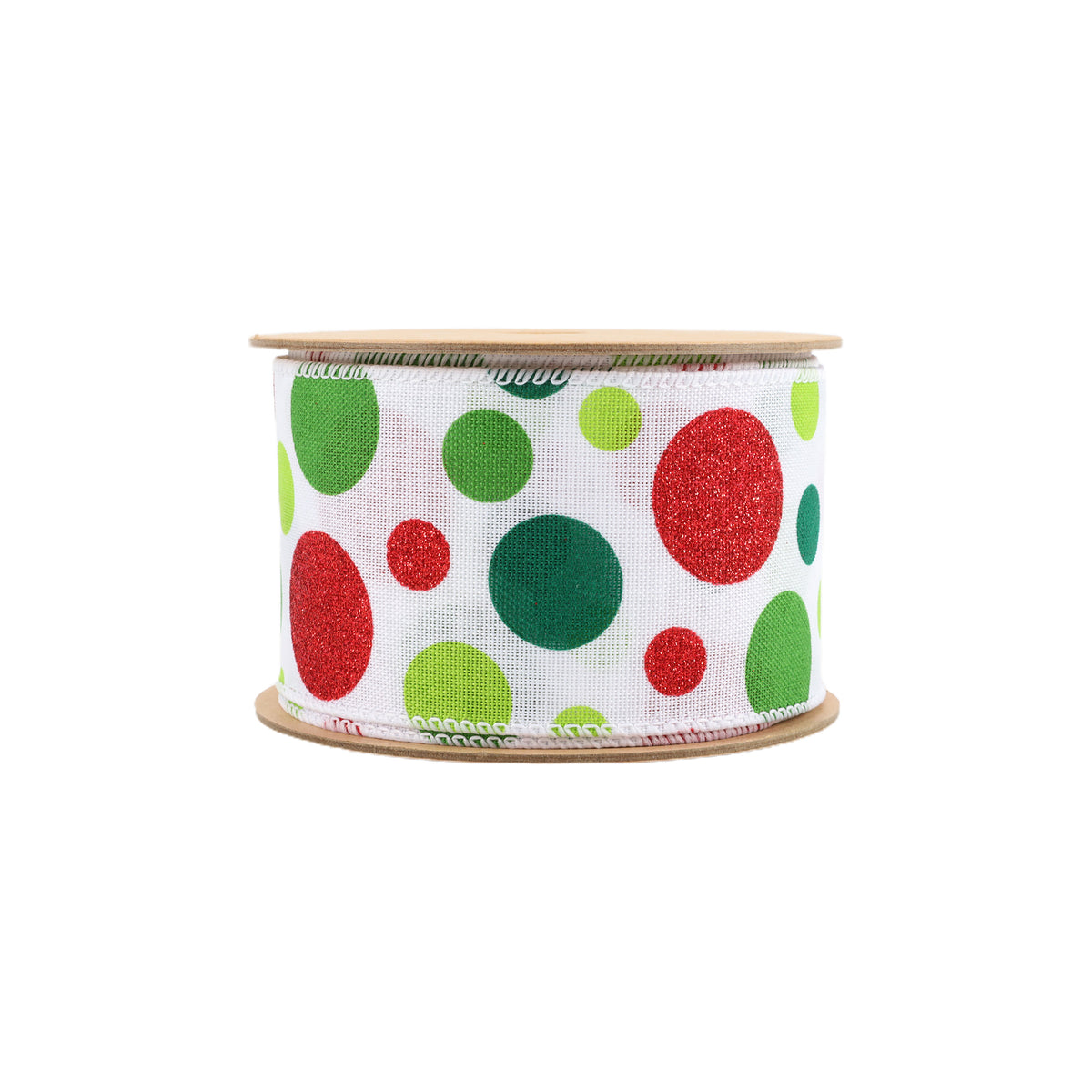 2.5 inch White wired ribbon with irregular black dot pattern
