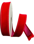 Red velvet wired ribbon, 7/8 inch wide by 10 yards, shown partially unrolled on a white background.