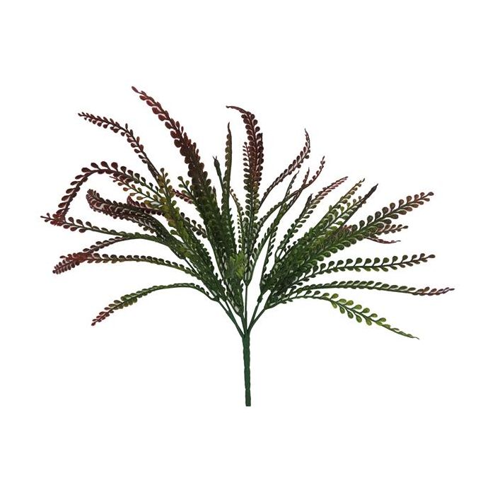 Brown and green plastic bead grass greenery spray with fine arching botanical branches