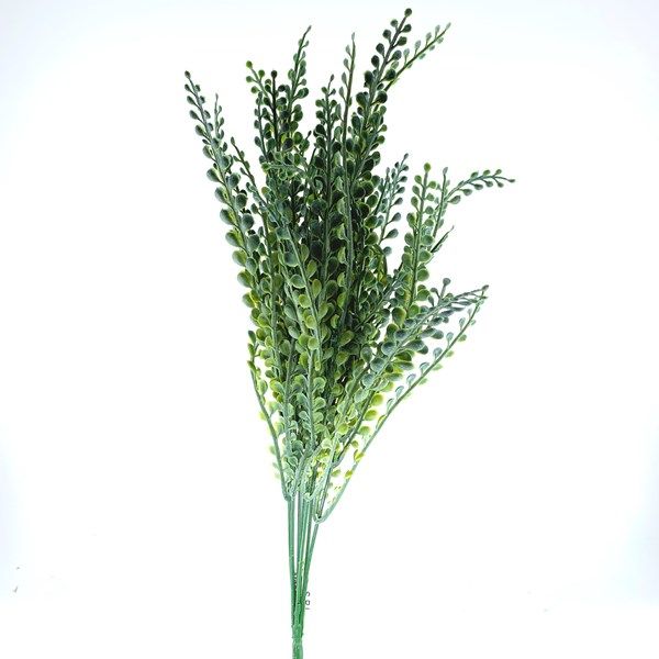 14 inch frosted green bead grass artificial greenery spray with fine branching foliage