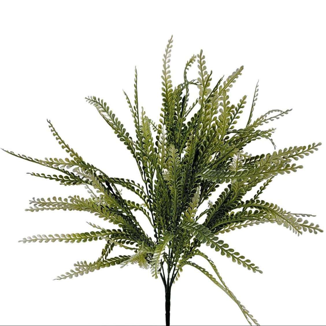Nine stem green plastic bead grass mix with layered artificial foliage and wispy botanical accents